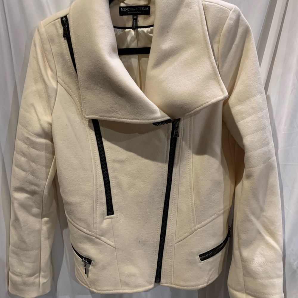 Vintage CMoto Black zipper on Cream Wool Womens Winter Jacket 
size M Runs smal
